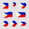 Philippines flag vector stickers collection. Isolated geometric icons. Country national symbols badges. Web, sport page