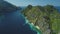 Philippines Hill Highland Islands at ocean gulf aerial view. Relax seascape with water transport