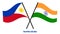 Philippines and India Flags Crossed And Waving Flat Style. Official Proportion. Correct Colors