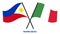Philippines and Italy Flags Crossed And Waving Flat Style. Official Proportion. Correct Colors