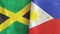 Philippines and Jamaica two flags textile cloth 3D rendering