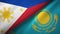 Philippines and Kazakhstan two flags textile cloth, fabric texture