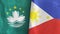 Philippines and Macau two flags textile cloth 3D rendering