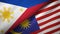 Philippines and Malaysia two flags textile cloth, fabric texture