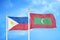 Philippines and Maldives two flags on flagpoles and blue cloudy sky