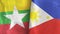 Philippines and Myanmar two flags textile cloth 3D rendering