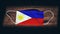 Philippines National Flag at medical, surgical, protection mask on black wooden background. Coronavirus Covidâ€“19, Prevent