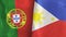 Philippines and Portugal two flags textile cloth 3D rendering