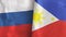 Philippines and Russia two flags textile cloth 3D rendering