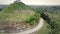 Philippines tourists sightseeing platform aerial zooming view at Chocolate Hills peak, Bohol Island