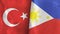 Philippines and Turkey two flags textile cloth 3D rendering