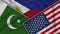 Philippines United States of America Pakistan Flags Together Fabric Texture Illustration