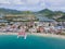 Philipsburg historic city center aerial view, Sint Maarten, Dutch Caribbean