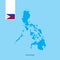 Phillipines Country Map with Flag over Blue background