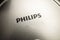 Phillips inscription on silver gray surface of brand electronics