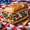 Philly Cheesesteak American Flag Oil Painting