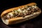 Philly Cheesesteak with melted cheese and beef on wooden table, selective focus - made with generative AI tools