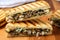 philly cheesesteak panini sliced down the middle