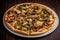 Philly Cheesesteak Pizza On A White Plate, Top View. Generative AI