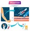 Phlebotomy vector illustration. Labeled veins blood samples process scheme.