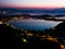 Phlegraean Fields and the Gulf of Naples at dawn with the Vesuvius volcano in the background, a beautiful panorama