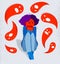 Phobia of ghosts and spirits paranormal vector illustration, girl scared in panic attack surrounded with imaginary ghosts flying