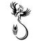 Phoenix bird black silhouette drawn by ornate lines in a flat style. Bird tattoo, firebird logo, emblem for fashion design