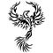 Phoenix bird black silhouette drawn by ornate lines in a flat style. Bird tattoo, firebird logo, emblem for fashion design