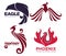 Phoenix bird or fantasy eagle logo templates set for security or innovation company.