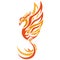 Phoenix bright silhouette drawn by different lines in a flat style. Color tattoo, firebird logo, emblem for fashion design