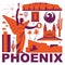 Phoenix culture travel set, American famous architectures, USA in flat design. Business travel and tourism concept clipart. Image