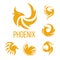 Phoenix fantasy bird and flame wings vector icons