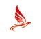 Phoenix, flying fantasy fiery bird icon or symbol