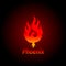 Phoenix logo- creative logo of mythological bird Fenix, a unique bird - a flame born from ashes. Silhouette of a fire bird.