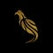 Phoenix logo with gold color isolated on black bacground. Luxury bird icon vector.