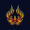Phoenix mascot for sport and esport or gamer logo in fire color