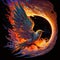 Phoenix Reborn: Fiery Wings Descending to Earth from Space, generative ai