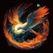 Phoenix Reborn: Fiery Wings Descending to Earth from Space, generative ai