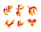 Phoenix with Red Flamed Wings and Feather as Immortal Bird from Greek Mythology Vector Set