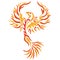 Phoenix yellow silhouette drawn by ornate lines in a flat style. Tattoo, firebird logo, emblem for clothing design, sticker