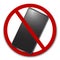 Phone call barring sign. Crossed out mobile phone icon. Realistic call barring sign. Vector image.