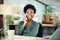 Phone call, black woman and business portrait, smile and conversation with contact. Smartphone, face and African female