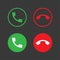 Phone call dial icon set. Accept and reject phone call icon