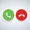 Phone call icon set with green call out button and red hang up button. Modern flat design for website, mobile app.