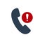 Phone call icon, technology icon with exclamation mark. Phone call icon and alert, error, alarm, danger symbol
