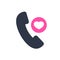 Phone call icon, technology icon with heart sign. Phone call icon and favorite, like, love, care symbol