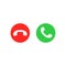 Phone call icons. Accept call and decline button. Green and red buttons with handset silhouettes.