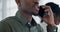 Phone call, networking and business man closeup in office with negotiation and conversation. African male face