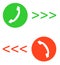 Phone call vector flat icon set with green call out or answer button and red hang up or decline button