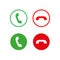 Phone Call vector icon. Style is flat rounded symbol, red and green colors,